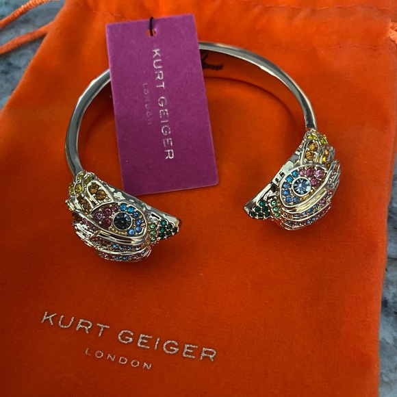 Kurt Geiger London Multicolor Crystal Pavè Eagle Head Gold-tone Hinge Bangle - Picture 3 of 5